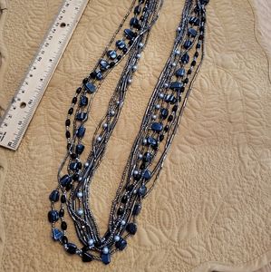 Exquisit! Long Beaded Multi-strand Necklace | Color: Gray/Black/Silver
